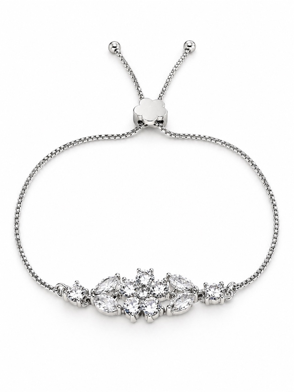 Kate Spade Gardenia Flower Slider Bracelet NWT Silver CZ Adjustable